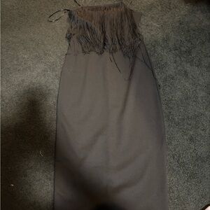 Zara Black Midi Dress with Fringe Detail